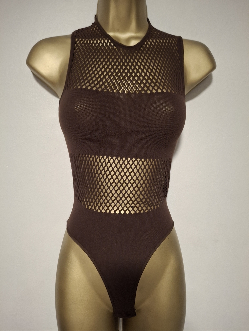 Zara Brown Mesh Panel Sleeveless Bodysuit